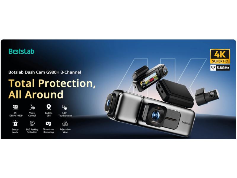 Botslab Dash Cam G980H Multi-Channel - 3 Cameras (with 128 GB sD Card) Biewter Tech